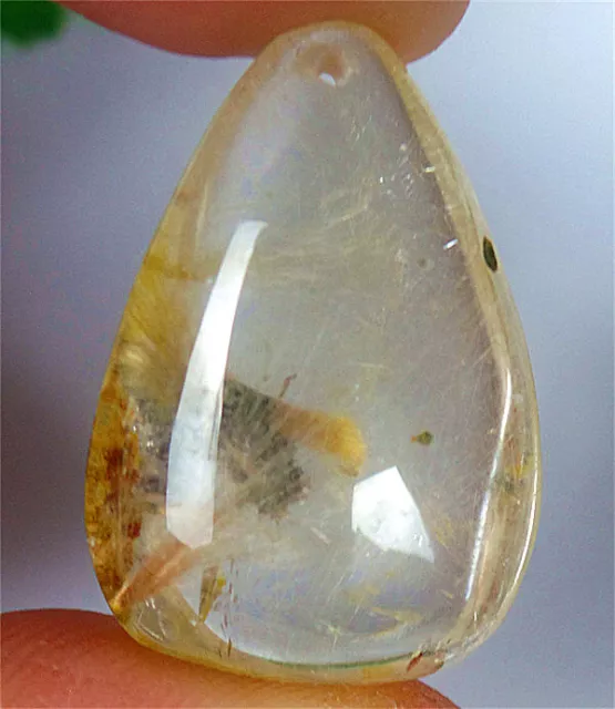 29x19x12mm Natural Gold Rutilated Quartz Crystals Teardrop Reiki Pendant BQ65893