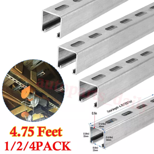 1/2/4 Pack 4.75 Feet Heavy Duty Galvanized Metal Strut Channel 1-5/8" 12 Gauge