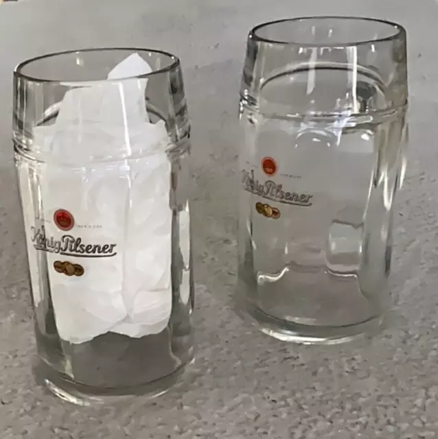 (2) KöNIG PILSENER German Heavy Glass Beer Stein Mugs Tankards 1.0 Liter Large