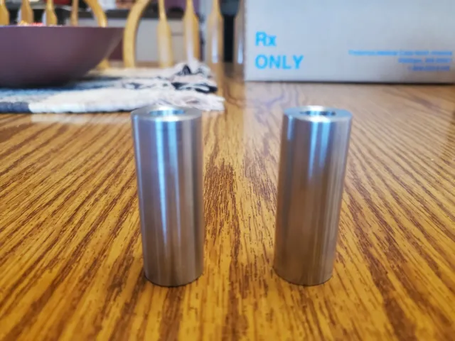 2 Aluminum standoffs, spacer, unthreaded, clearance for 10 mm bolt. 3/4 od x 3"