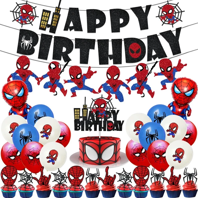 Spiderman Birthday Party Decorations,Glitter Spiderman Happy Birthday Banner ...