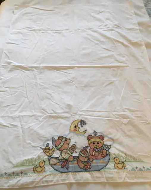 Handmade Sailing Teddy Bear Duck Moon Cross-Stitch Baby Toddler Crib Sheet