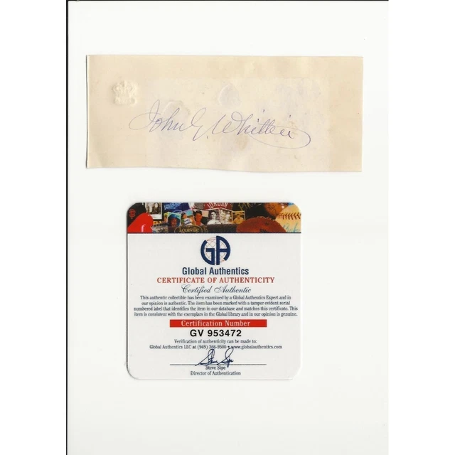 American Poet and Abolitionist John Greenleaf Whittier Autograph w/COA