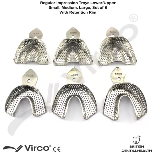 New Dental Impression Trays Full Denture Perforated Set of 6 SML Upper Lower