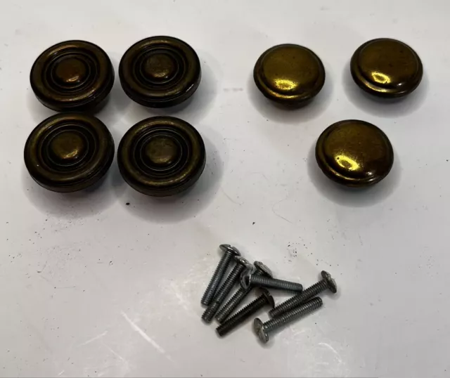 Mixed Lot Of 7 Vintage Brass Door Drawer Handles Pulls Hardware Knobs Button
