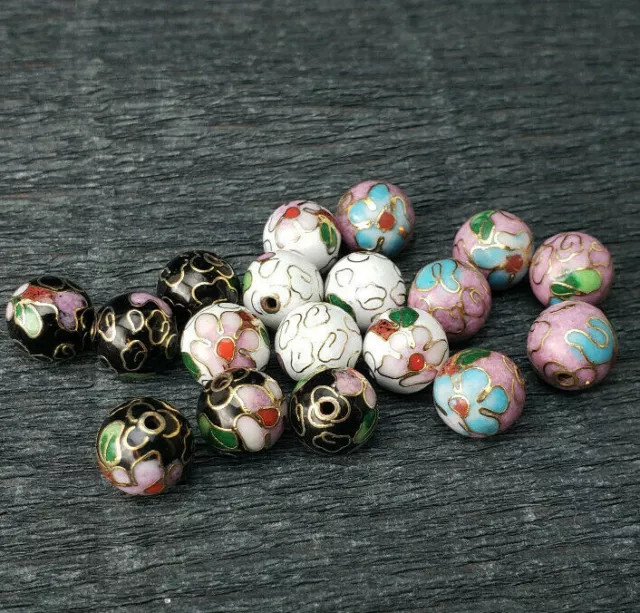6 Vintage Floral Cloisonne Enamel 10mm Beads Your choice of Color