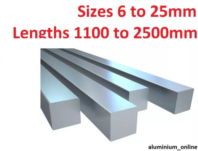ALUMINIUM SQUARE BAR 6mm 8mm 10mm 11mm 13mm 16mm 19mm 22mm 25mm select size