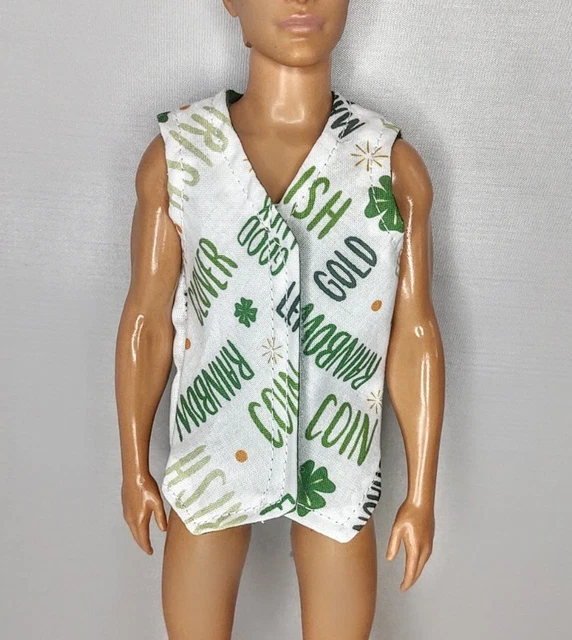 St Patrick's Day Irish Word Vest Ken Barbie Doll Clothes OOAK Custom Handmade