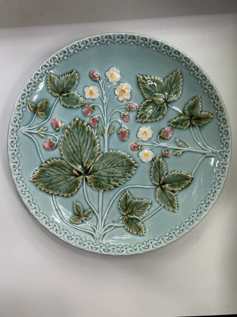 4 Majolica Turquoise Zell Strawberry Dessert Plates 7 3/4” Made In Germany #250