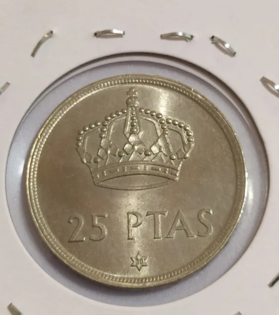 25 Pesetas 1975 Rey Juan Carlos I con error de die chip en corona