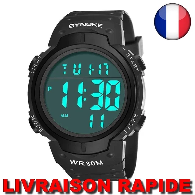Montre Digitale Multifonction Pour Homme Action Vintage - Boîtier Argenté 38mm, Bracelet Bleu Silicone