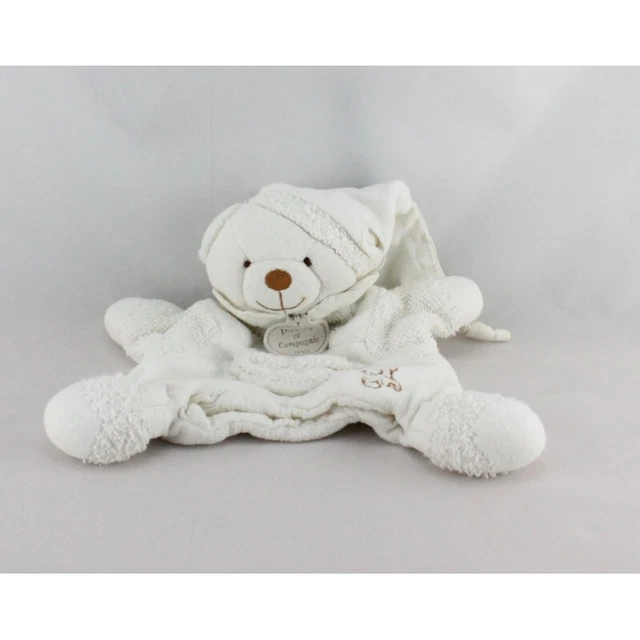 Doudou et compagnie bio plat marionnette ours blanc fleur - 15740