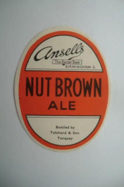 Mint Ansells Birmingham Nut Brown Bottled In Torquay Brewery Beer Bottle Label