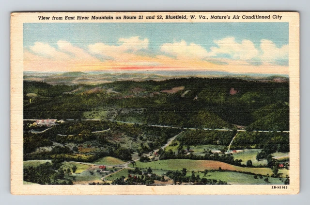 Bluefield WV- West Virginia, East River Mountain, Aerial View, Vintage Postcard