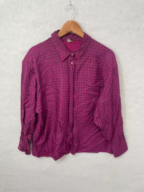 Camicia da donna vintage taglia X viola design floreale manica lunga