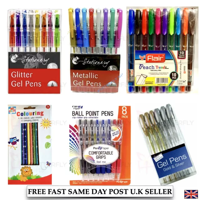 Set Of 8 Glitter Gel Pens Or 8 Metallic Colour Gel Pens Or Single Colour Pen