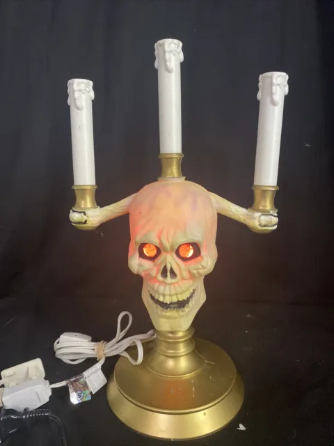 Trendmasters Vintage Halloween Skull Candelabra Candle Glowing Eyes Works 1994