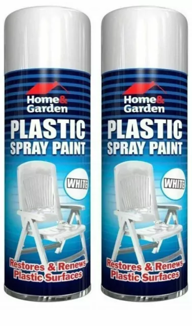 2 x 300ml Plastic White Spray Paint Home & Garden Renew Plastic Surface.