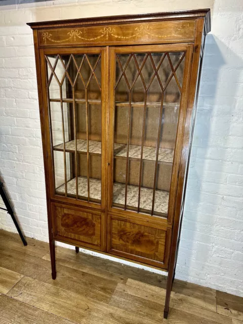 Antique Edwardian Inlaid Mahogany Display Cabinet . Delivery Available Most Area 2