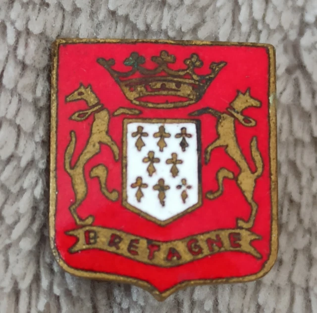 Broche Ancienne Anne De Bretagne Hermine En Métal Argenté - Bijou Fantaisie Breton Vintage