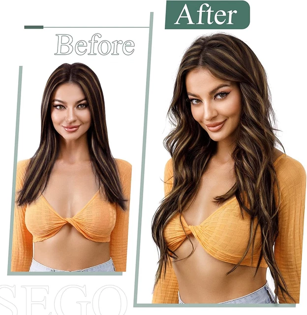 Extensiones de cabello con clip SEGO de 18" cabello humano real 7 piezas negro natural a castaño