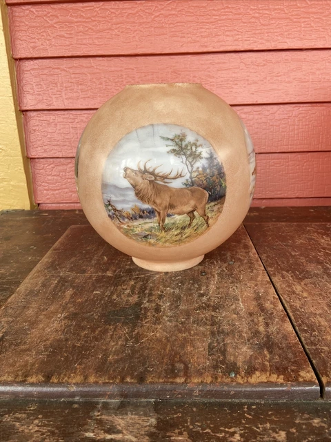 Antique Ball Shade Globe Banquet GWTW Oil Lamp Shade Game Animals Elk Deer Boar
