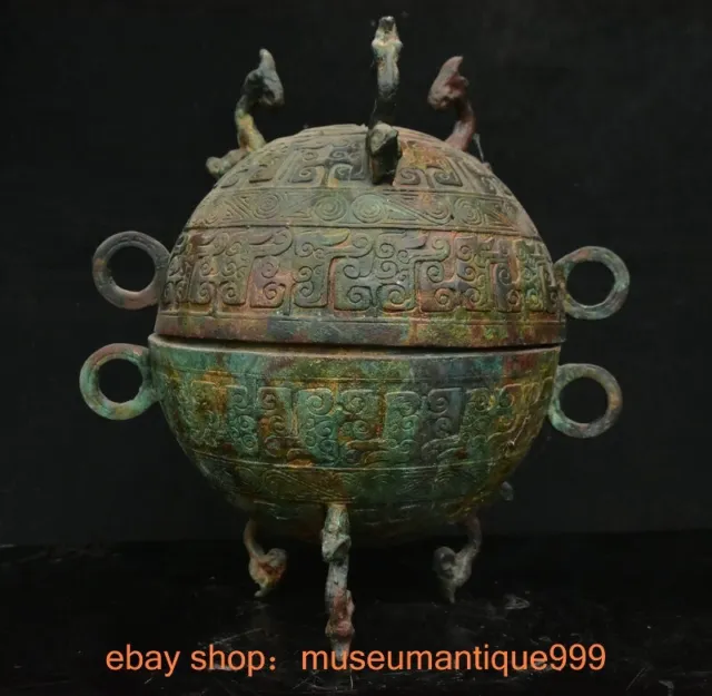 9.6" ancient Chinese Bronze ware Dynasty Dragon beast Incense Burner Censer