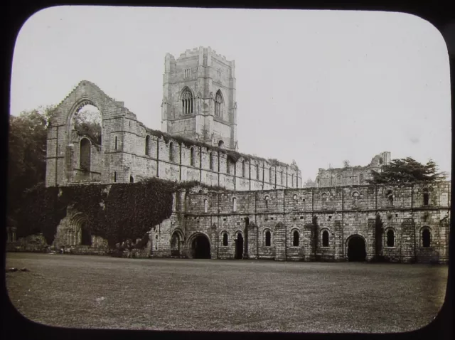 Glass Magic Lantern Slide FOUNTAINS ABBEY EXTERIOR C1900 PHOTO YORKSHIRE L257
