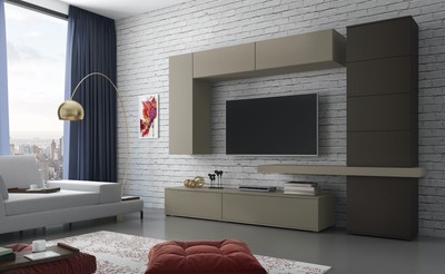 Mobile TV Porta con mensola in Moderno Design HOMIDEA Mimosa Set Soggiorno Parete Attrezzata Avola - Bianco 