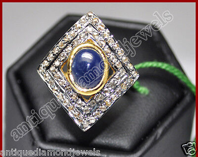 2.10ct Rose Cut Diamond Antique Look 925 Silver Sapphire Gemstone Cocktail Ring