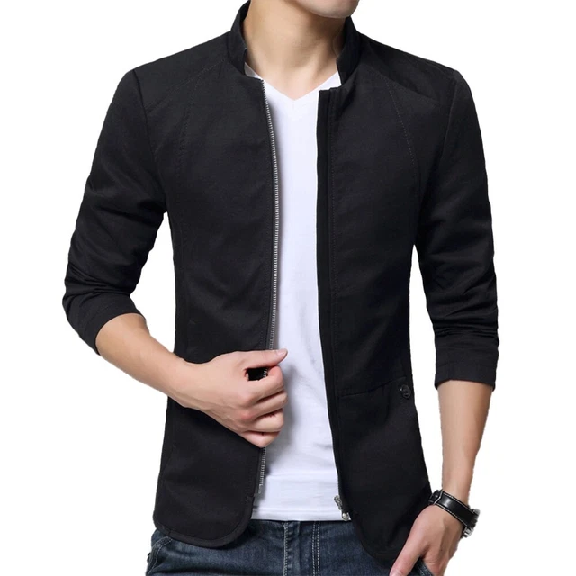 Fashion Mens Bomber Jacket Stand Collar Autumn Winter Slim Zip Pockets Coats
