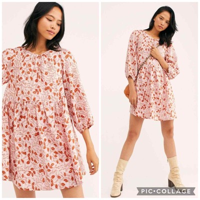 Free People Linen "Paper Hearts" Babydoll Trapeze Dress