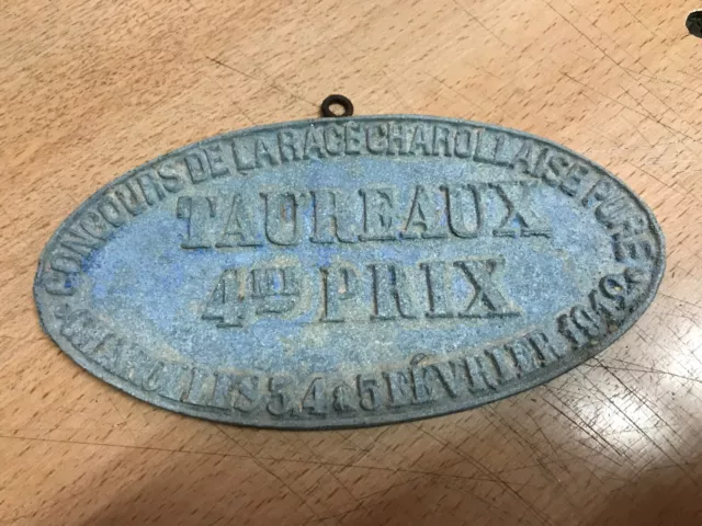 plaque Ancienne février 1912 Prix concours agricole Charolles Taureaux 4 me Prix