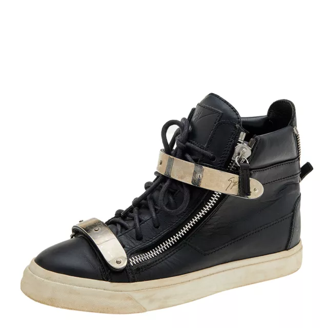 Giuseppe Zanotti Black Leather Double Chain High Top Sneakers Size 38