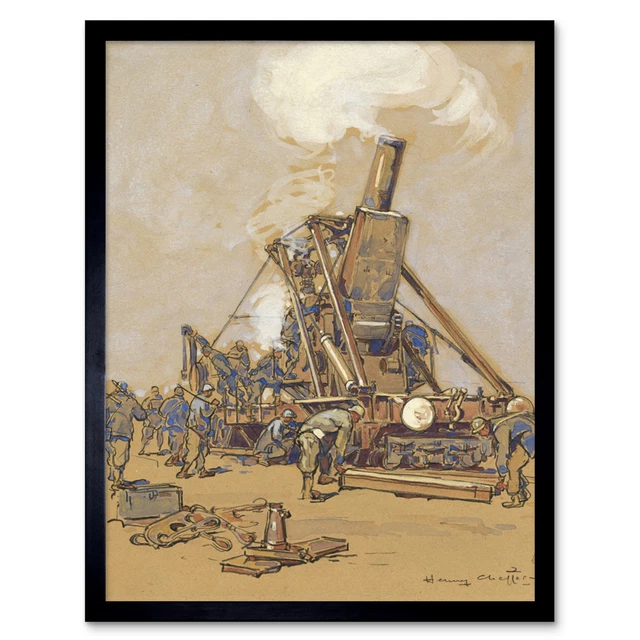 Cheffer Artillery Gun Preparation WWI War Painting Framed Wall Art Poster