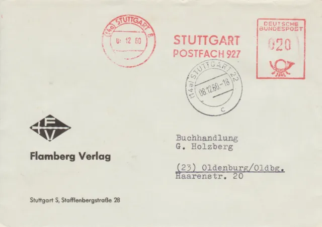 Firmenbrief mit Freistempel / AFS Stuttgart 6 bzw. 22, Flamberg Verlag, 1960