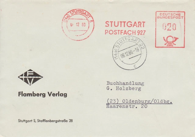 Firmenbrief mit Freistempel / AFS Stuttgart 6 bzw. 22, Flamberg Verlag, 1960