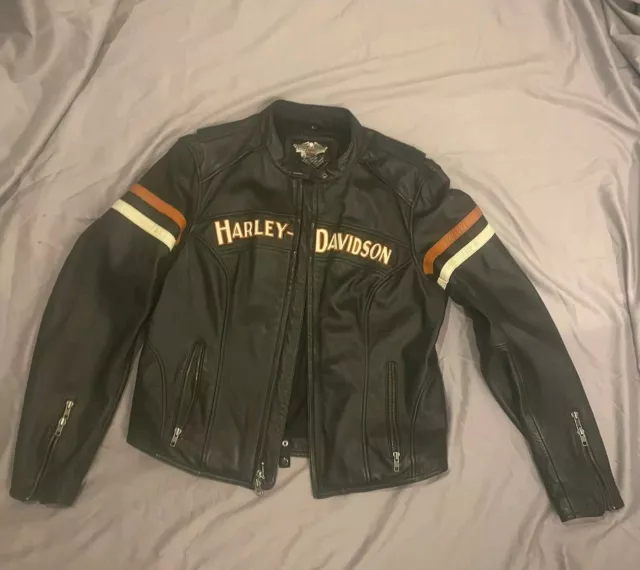 Harley Davidson Womens L Leather Jacket Miss Enthusiast 3 in 1 with Hoodie Liner