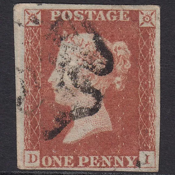 C47_22 GB QV 1841 1d RED-BROWN PENNY BLACK PL 1B SG7-A2 IVORY HEAD DI FU 4M MX