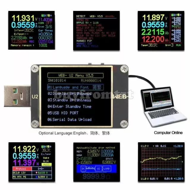 WEB-U2 USB Current / Voltage Meter QC4+ PD3.0 2.0 PPS Fast Charge Protocol Test