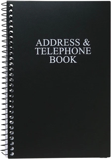 Iconikal Spiral-Bound Address and Telephone Book with Plastic Cover, Black