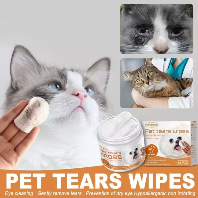 60Pcs Pet Eye Wipes Cat Dog Eye Cleaner Tear Stain Wipes Eye Cleane Remover X2U0