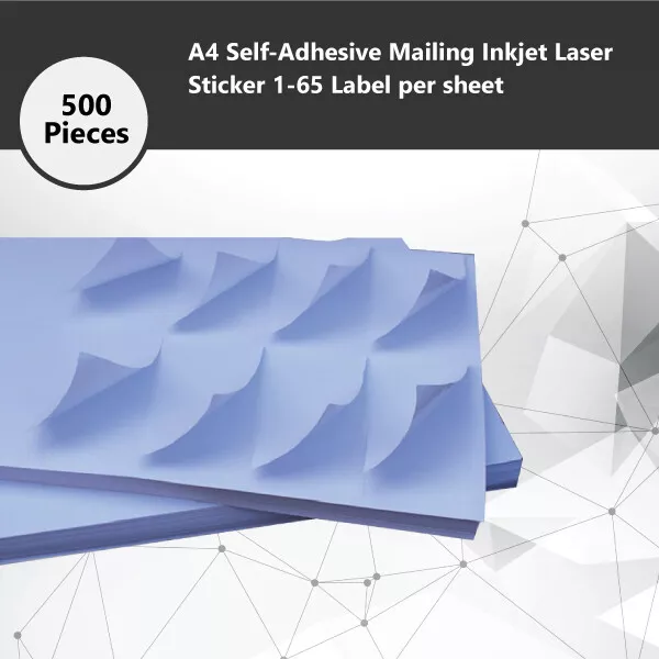 500 Pieces x A4 Self-Adhesive Mailing Inkjet Laser Sticker 1-65 Labels per sheet