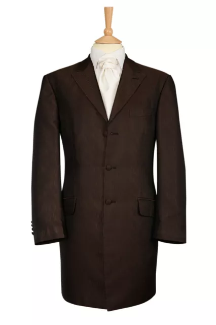 Brown Jacket Prince Edward Self Stripe Wedding Dress 3/4 Longer Length Mens