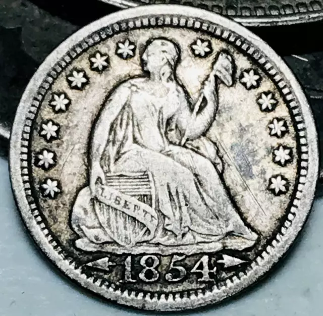 1854 Seated Liberty Half Dime 5C Arrows Choice 90% Silver US Coin CC21609