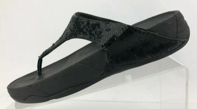 FitFlop Electra Sequin Thong Sandals Black Comfort Walking Platform Womens US 8