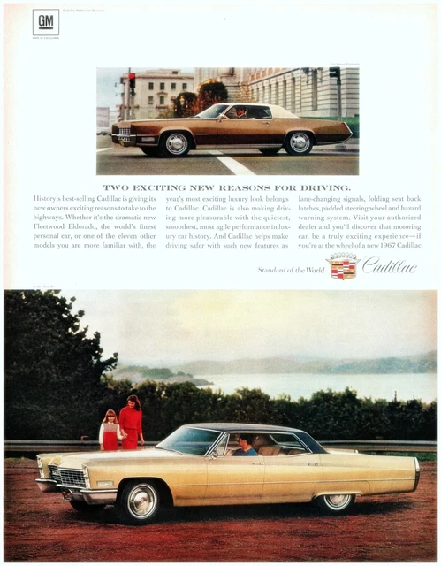 1967 Cadillac Fleetwood Eldorado Vintage Print Ad Two Models Metallic Colored