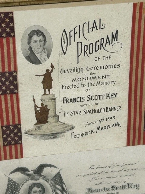 Framed program of August 9, 1898 Francis Scott Key Monument, Frederick, MD Framed program of August 9, 1898 Francis Scott Key Monument, Frederick, MD