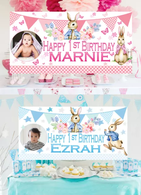 Personalised Peter Rabbit Birthday Banner Name photo 1st First 2nd 3rd 4th 5th