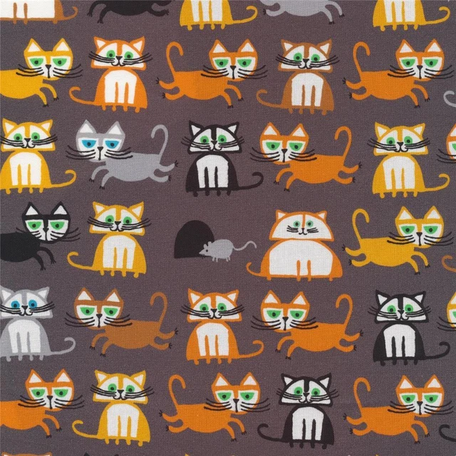 Feline Drive Fabric Ed Emberley Favorites Cats Organic Cloud 9 Sold by the Yard